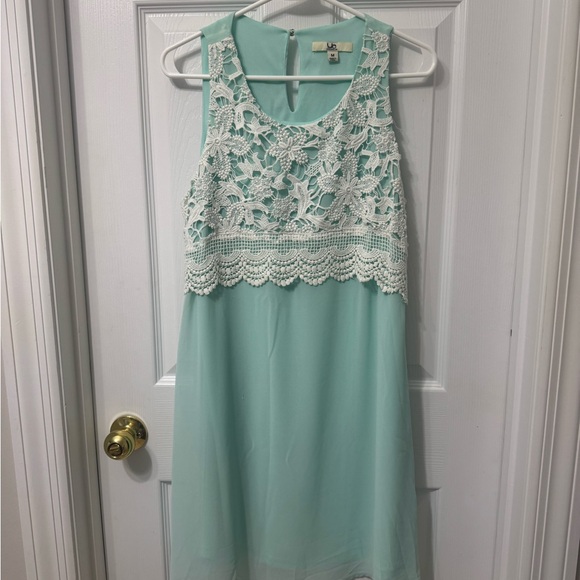 Elegant Mint Lace Overlay Dress - Picture 1 of 2